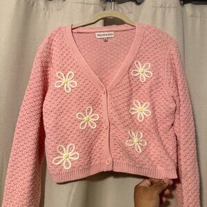 🌸 Willow & Wind Pink Daisy Knit Cardigan – Size S